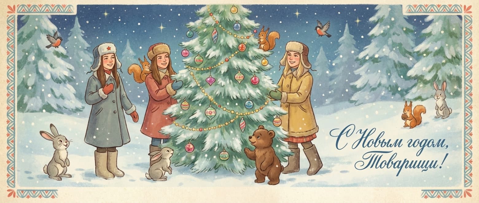 Как сделать новогоднюю открытку в стиле СССР с помощью нейросети: 30 готовых промптов