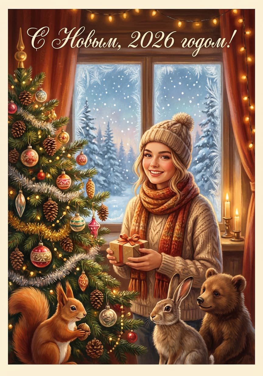 Как сделать новогоднюю открытку в стиле СССР с помощью нейросети: 30 готовых промптов