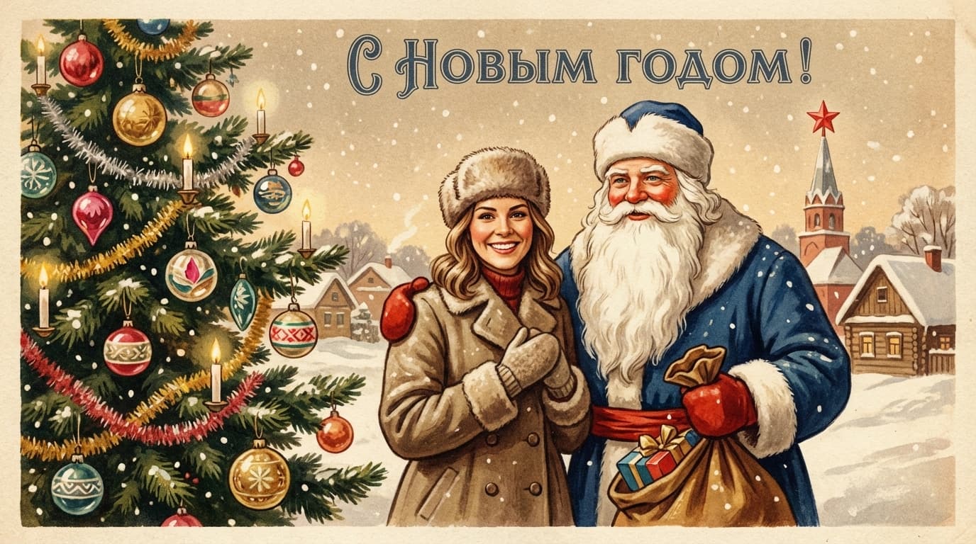 Как сделать новогоднюю открытку в стиле СССР с помощью нейросети: 30 готовых промптов